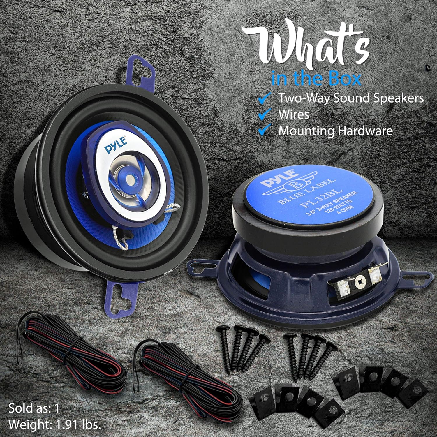 Pyle PL32BL 120W 3.5 Inch Coaxial Loud Pro Audio Car Speaker Universal