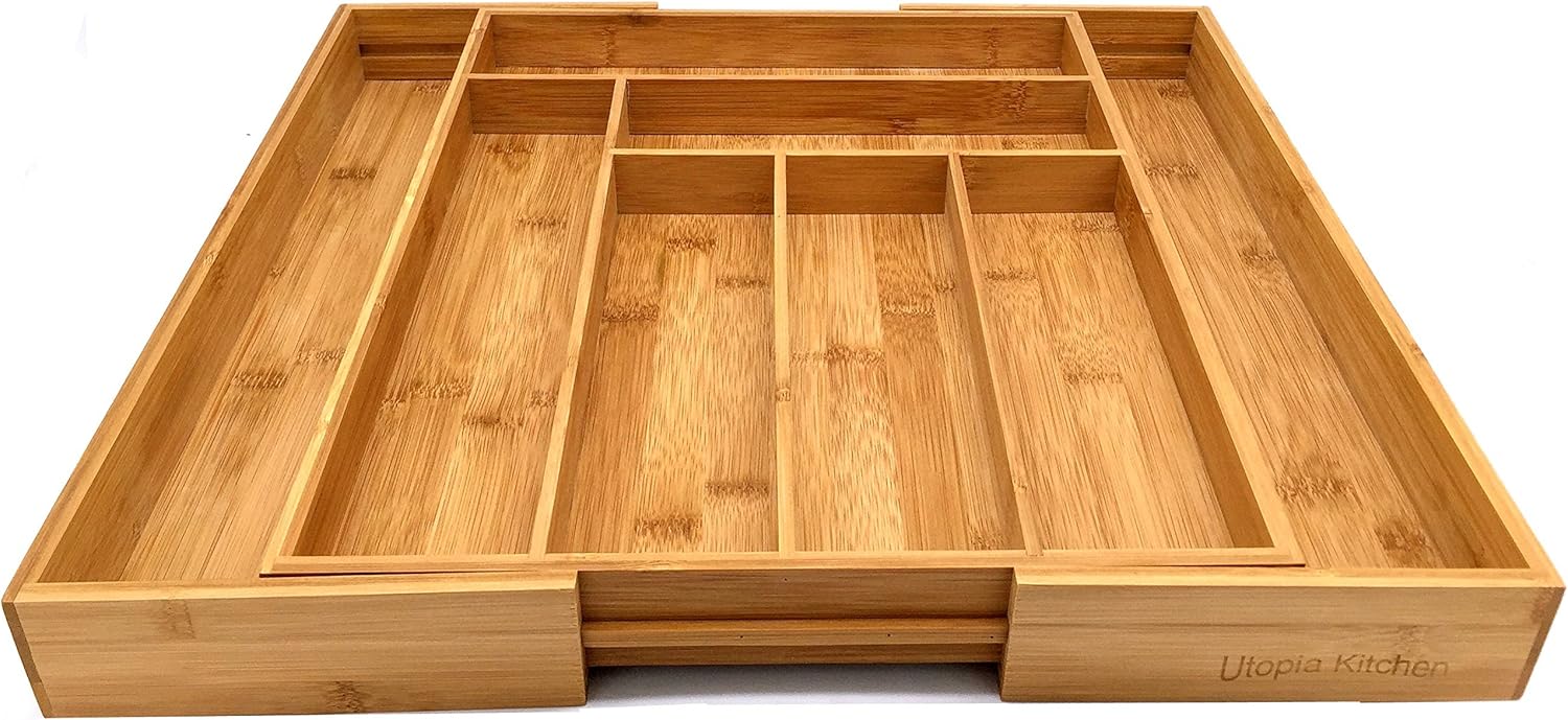 Utopia Kitchen Expandable Drawer Organizer, Adjustable Kitchen Drawer Organizer, Bamboo Drawer Dividers Organizer for Kitchen, Silverware, Flatware, Living Room, Makeup Drawer & Utensil Holder -