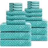 Smuge 18-Piece Bath Towel Set, Include 6 Bath Towel Sheets, 6 Hand Towels and 6 Washcloths - Highly Absorbent Quick Dry 100% Microfiber,Ultra Soft Bathroom Towel Set (Sea Blue)