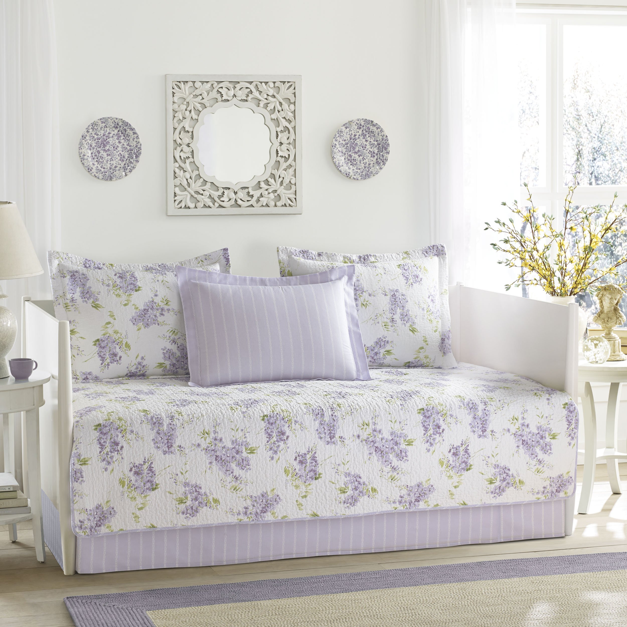 Laura Ashley Keighley 5Piece Daybed Cover Set, Purple, Pricepulse