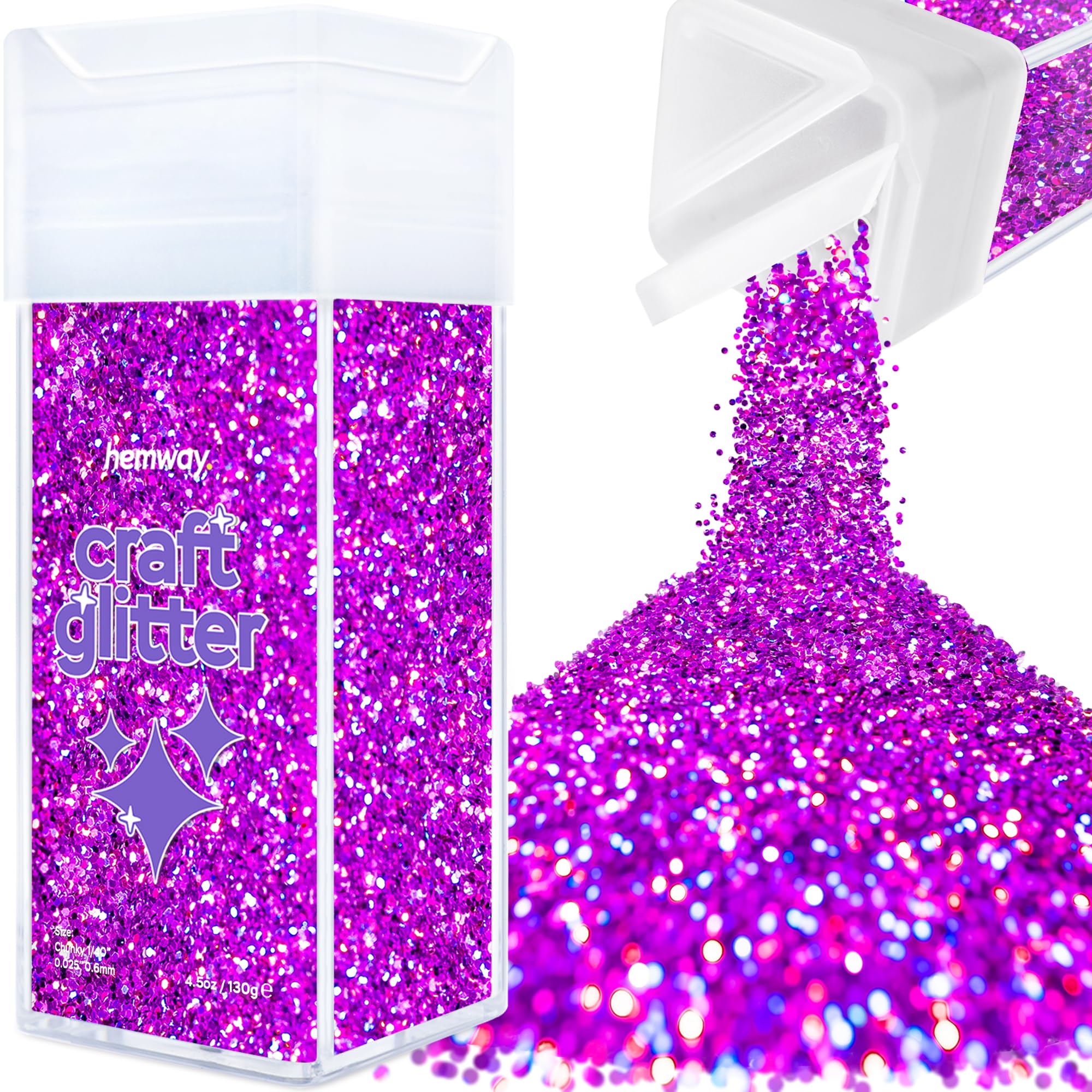 Hemway Glitter Shaker Purple Holographic 110g Chunky, Craft Glitter Shaker for Resin & Epoxy Crafts, Christmas Art Supplies, Nail, Body, Face, Eye, Festival, Crafting, Slime, Sparkle