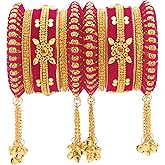 Aheli Indian Traditional Cluster Bells Hanging Valvet Wedding Bangles Chuda Set Fashion Jewelry Gift for Women