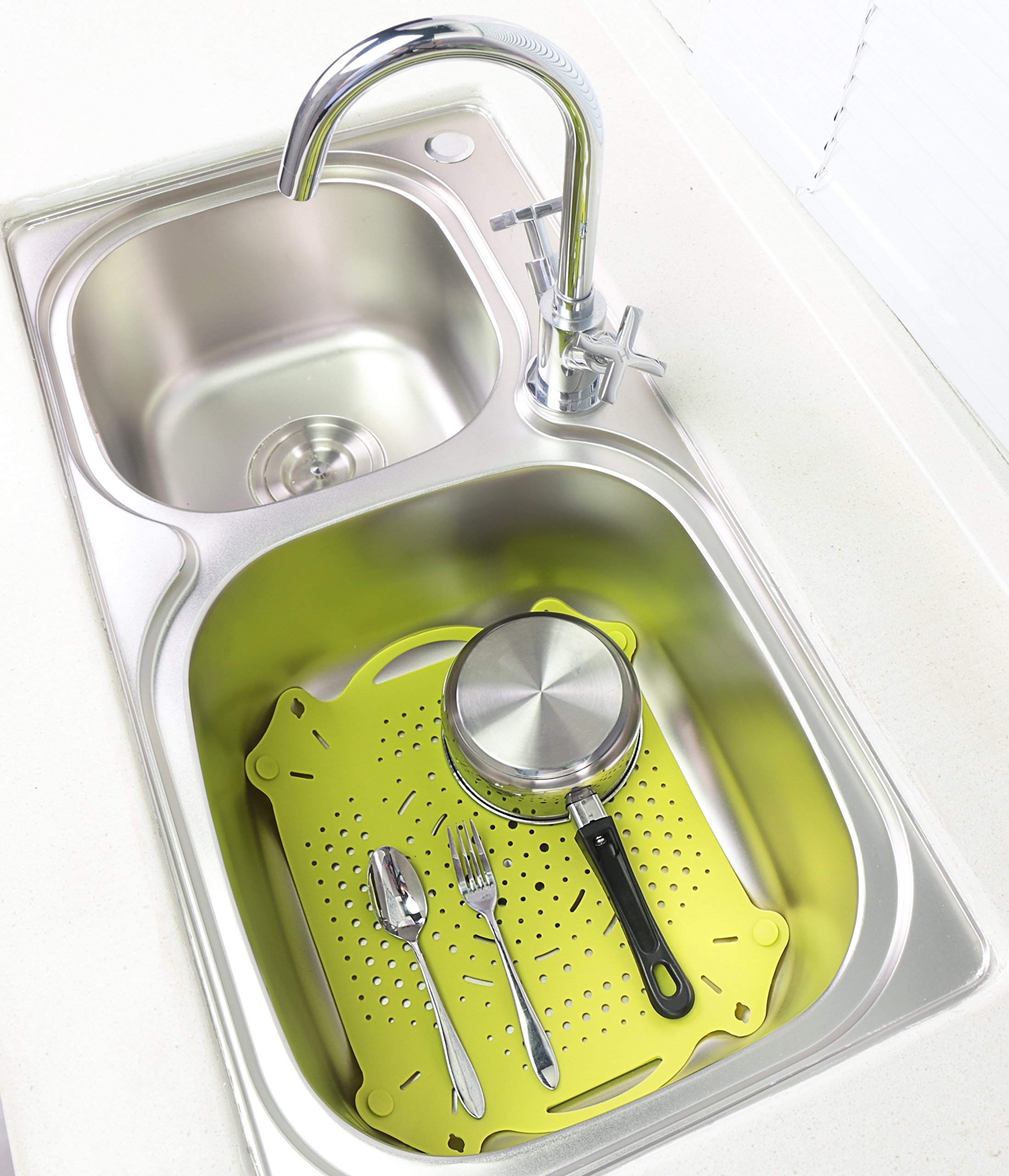 GoZheec Abtropfmatte küche Spülbeckenmatte Silikon Spülmatte 37 x 28cm Abtropfgestell Spülbeckeneinlage Spülbeckenschutz Zum schnellen Trocknen von Geschirr, Mokka-/Elfenbeinfarben grün