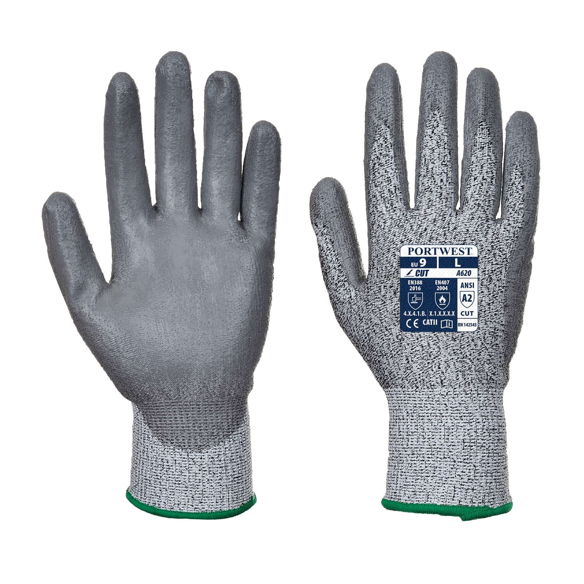 Portwest A620 Comfort LR Cut PU Palm Glove Grey, X-Small — image 1