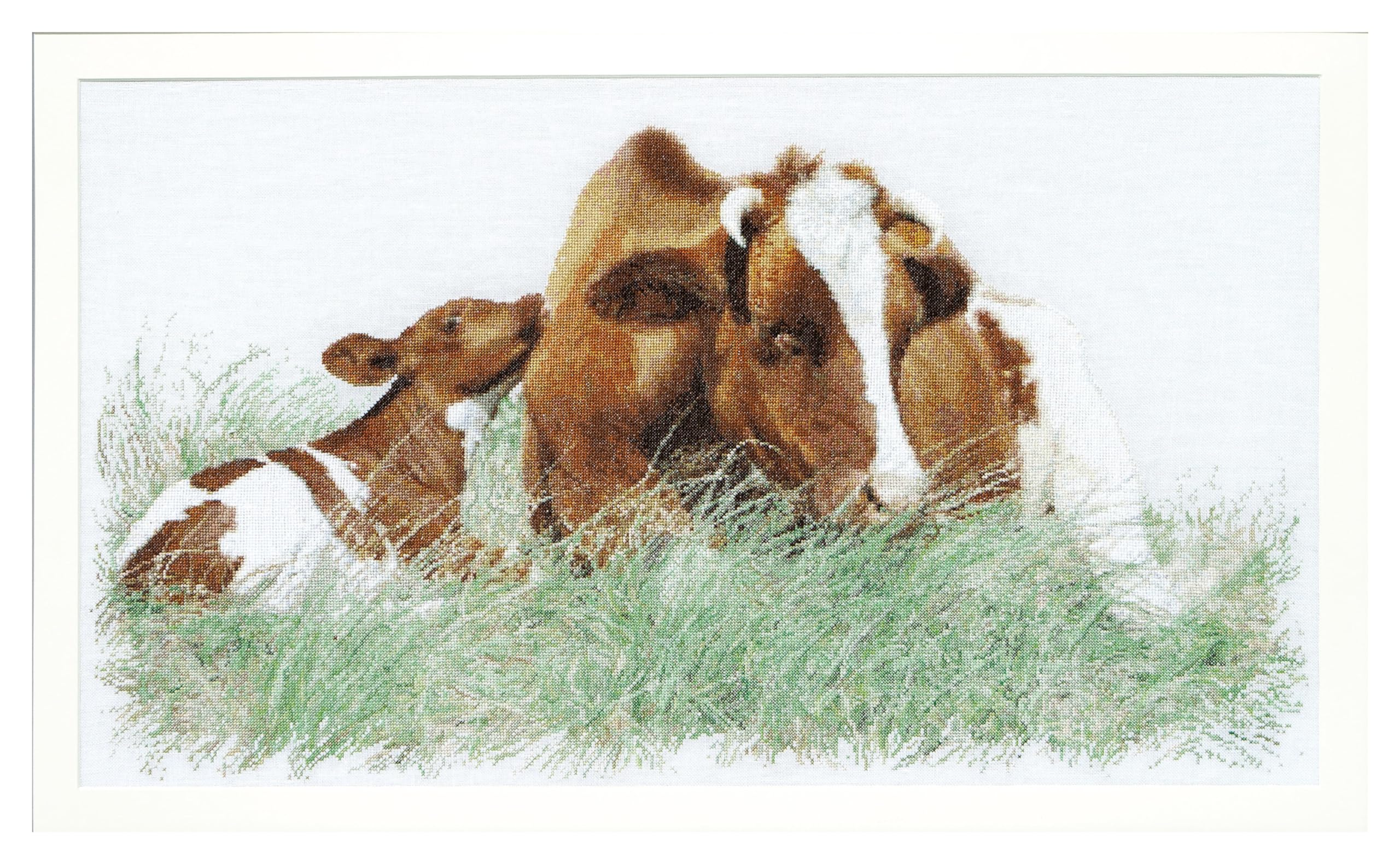 Thea Gouverneur Brown Cow On Aida Cross Stitch Kit-17.75 x 27.5-inch 16 Count