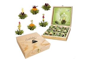 Creano Flowering Abloom Tea - Blooming Gift Set in Stylish Wooden Box, 12pcs