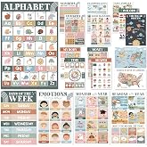 BEAWART Educational Posters for Preschool, Pack 18 Modern Boho Charts | Classroom Must Haves, Homeschool Essentials, Laminated Pre-K &amp; Kindergarten Learning for Toddlers 1-3-5 Activities