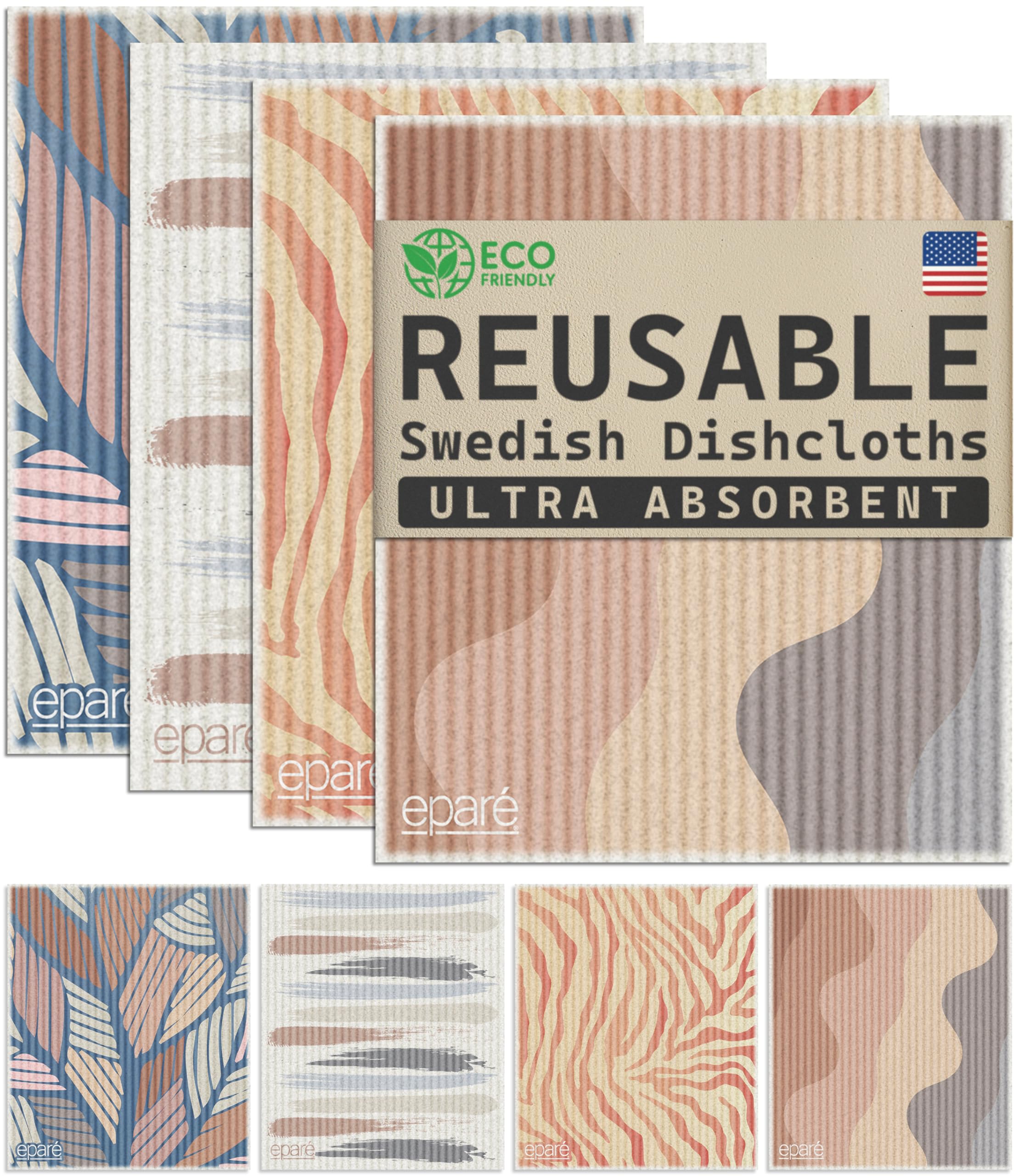 Photo 1 of Eparé 8 Pack Absorbent Swedish Dish Cloths - Reusable Kitchen Towels - Cellulose and Cotton - Multi-colored - 7.7 x 6.7 Inches
