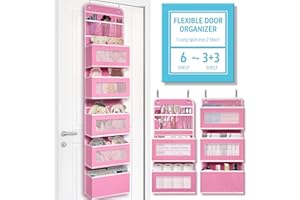 GIRAFFE CREATION Heavy Duty 6-Shelf Over Door Organizer, Flexible 1 Split into 2 Wall Mount Hanging Organizer Storage, Closet Bathroom Nursery Bedroom Dorm, Toys Cosmetics Sundries and Baby Essentials, Pink