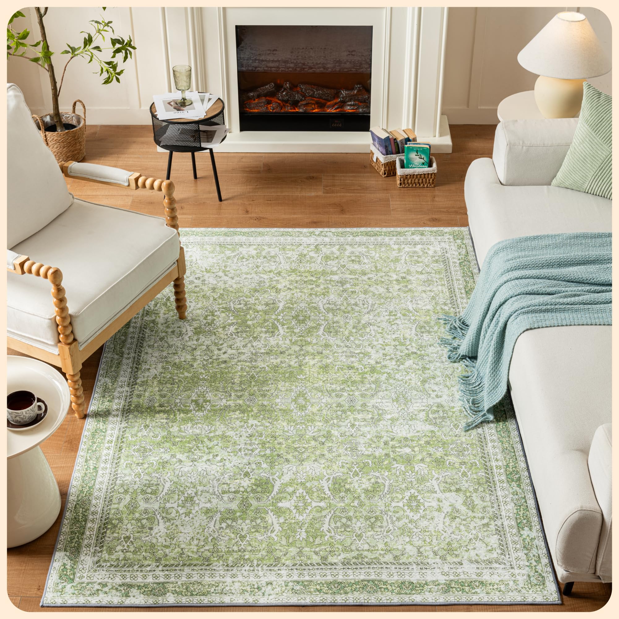 Photo 1 of ***FACTORY SEALED***Istana 5x7 Area Rug - Light Green Rugs for Living Room 5x7 - Foldable Rugs for Bedroom - Stain Resistant Washable Rug - Eco-Friendly Boho Area Rugs - Easy to Clean Living Room Rug