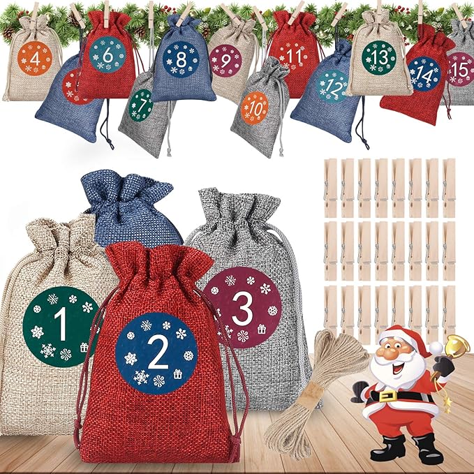 2020 Christmas Advent Calendar, 24 Days Burlap