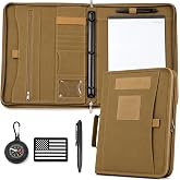 Tactical Padfolio with Zipper, Detachable 3-Ring Portfolio Binder | Multi-pocket nylon organizer with carry handle, 40 letter sheets, pen and compass for field work, office and school