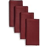 D'Moksha Homes Dark Red Linen Napkins Set of 4 - Classic Hemstitch 100% Pure Linen Hemstitch Dinner Napkins 20 x 20 Inch for Mothers Day, Spring - Handcrafted and Machine Washable