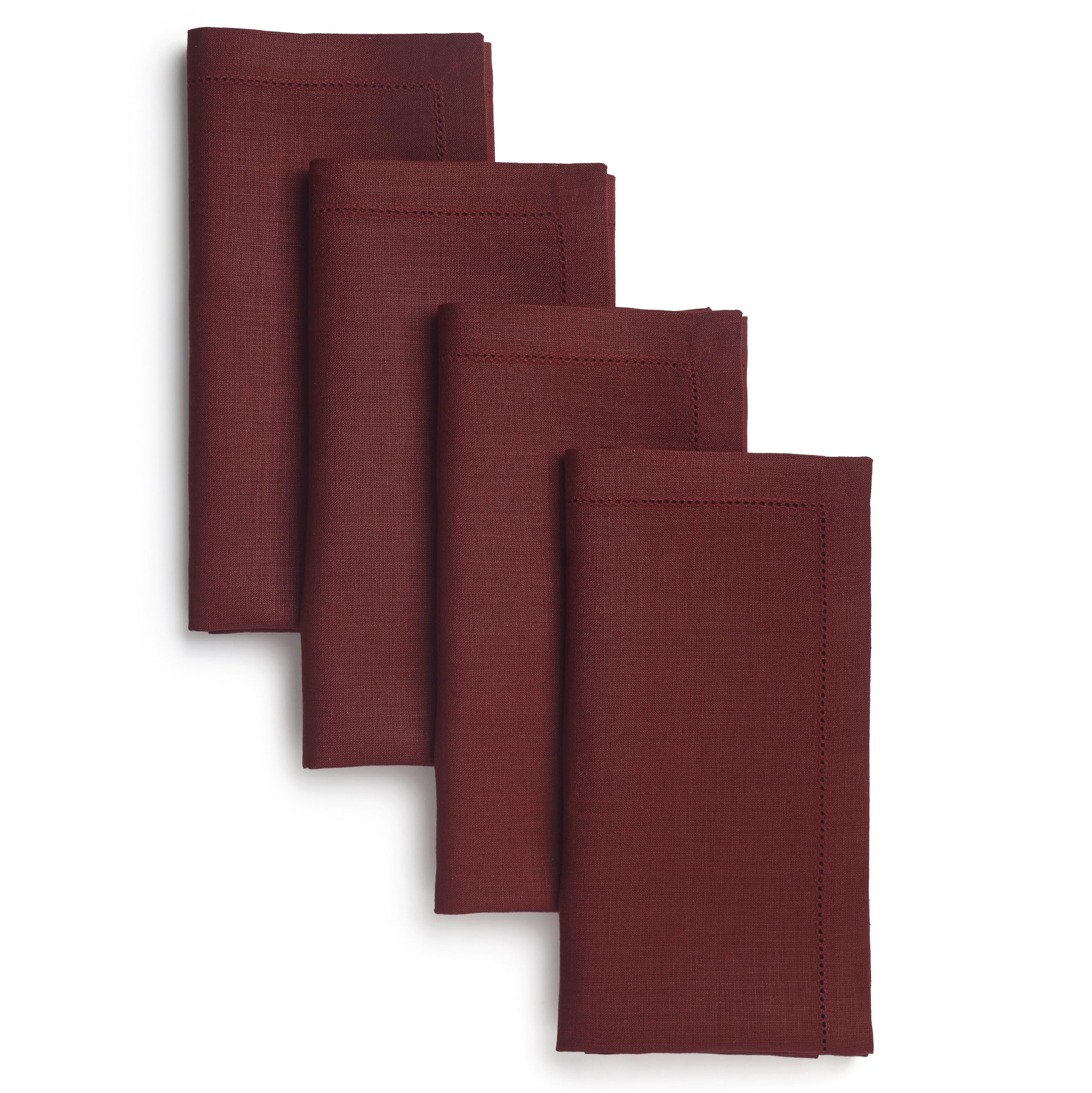 D'Moksha Homes Dark Red Linen Napkins Set of 4 - Classic Hemstitch 100% Pure Linen Hemstitch Dinner Napkins 51 x 51 CM for Dining, Spring - Handcrafted and Machine Washable — image 1