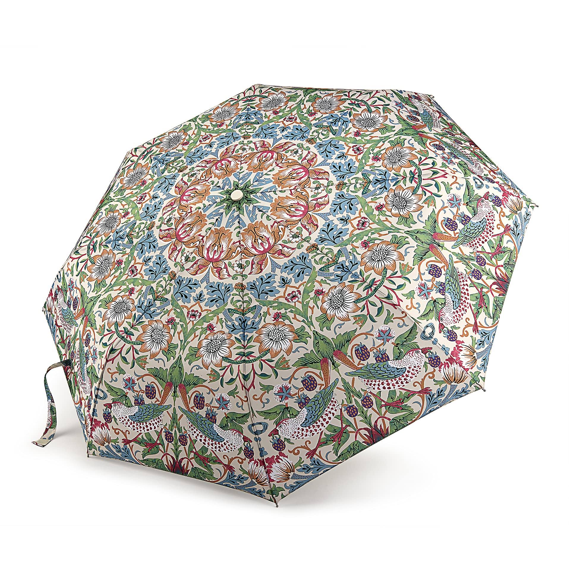 Morris & Co. Fulton Minilite Umbrella, Strawberry Thief Cream Print, Strong Lightweight Wind Resistant Frame