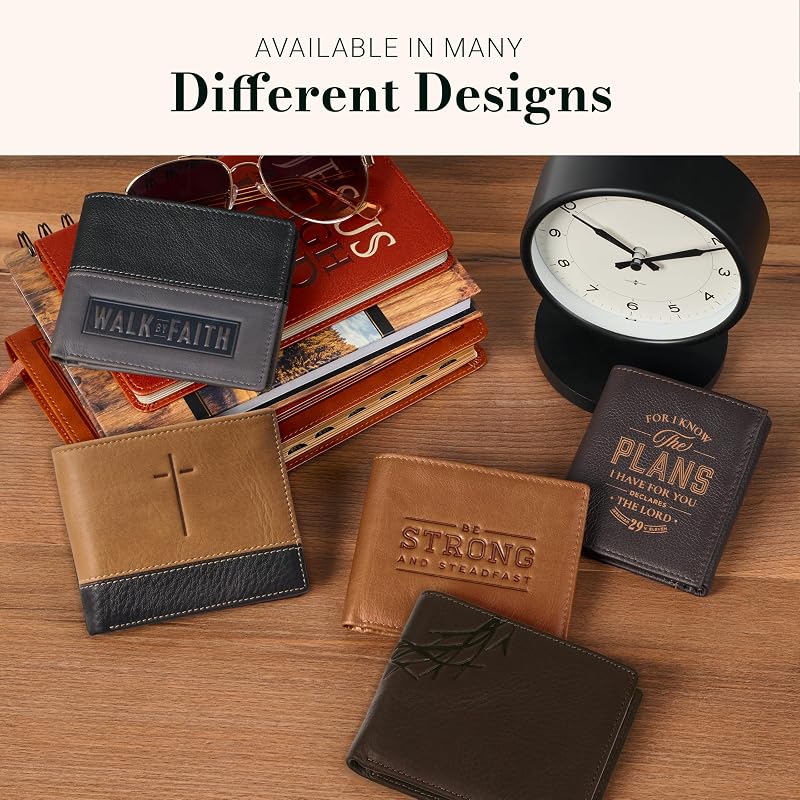 Portefeuille en cuir véritable avec blocage RFID pour homme, design à deux volets, plusieurs emplacements pour cartes de crédit, carte d'identité, Noir/Walk By Faith, Taille unique — photo 4 sur 6