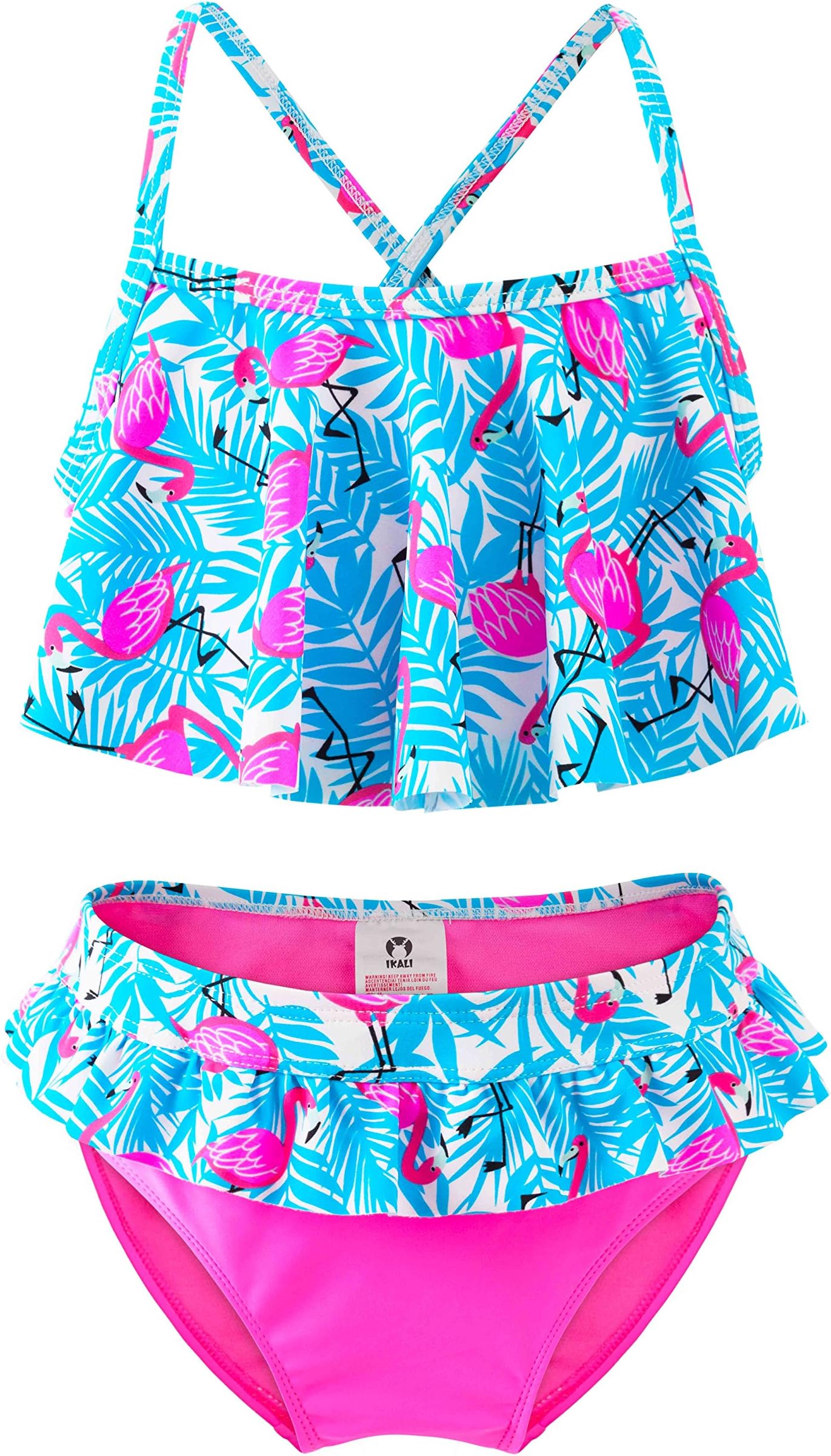 IKALIGirls Swimsuits Two Piece, Kids Bikini Set Flamingo Hawaiian Ins, Tropical Printing Beach Bathing Suit for Vacation