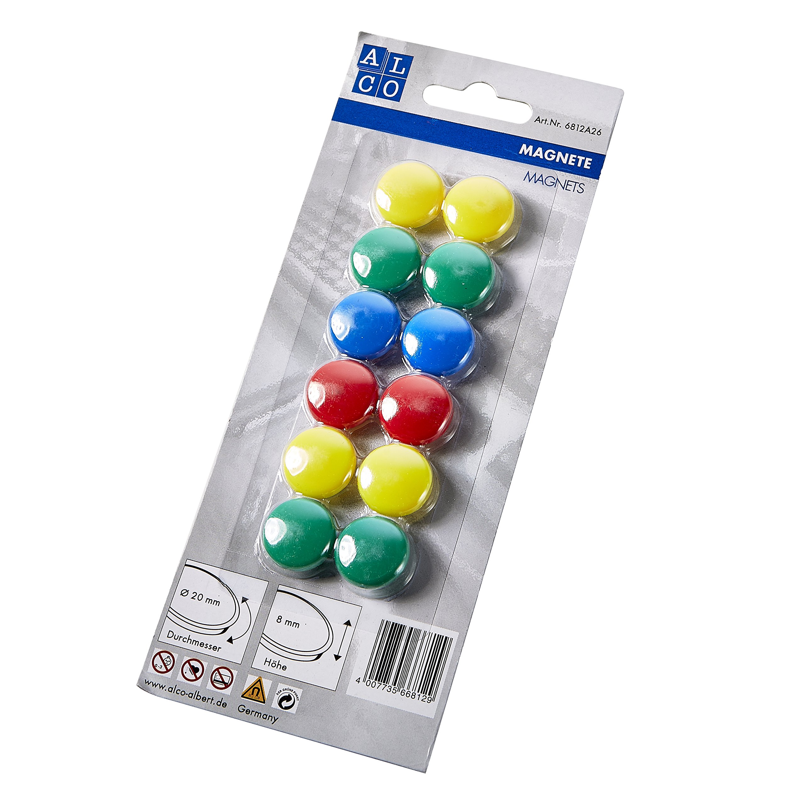Alco-Albert 6812 A26 Flat Magnets, Pack of 12 Mixed