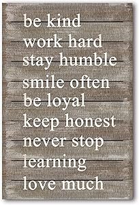 MACVAD Inspirational Wall Art Sign with Quotes Sayings for Home Decor,Rustic Farmhouse Wood Hanging Sign,Decorative Wall Sign and Plaque,Gift for Family - Be Kind,Work Hard,Stay Humble - 12