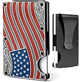 Itera American Flag Wallet Engraved Metal Cardholder/WITH REMOVABLE Money Clip for Men with RFID Blocking - Slim, Stylish, and Secure Credit Card Holder (Red, White, Blue)