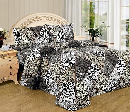 Amazon Com Black White Leopard Zebra King Size Sheet Set 4 Pc