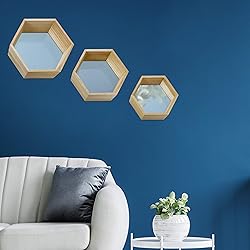 PARNOO Wall Mirror Set of 3 Hexagonal Wood Frame