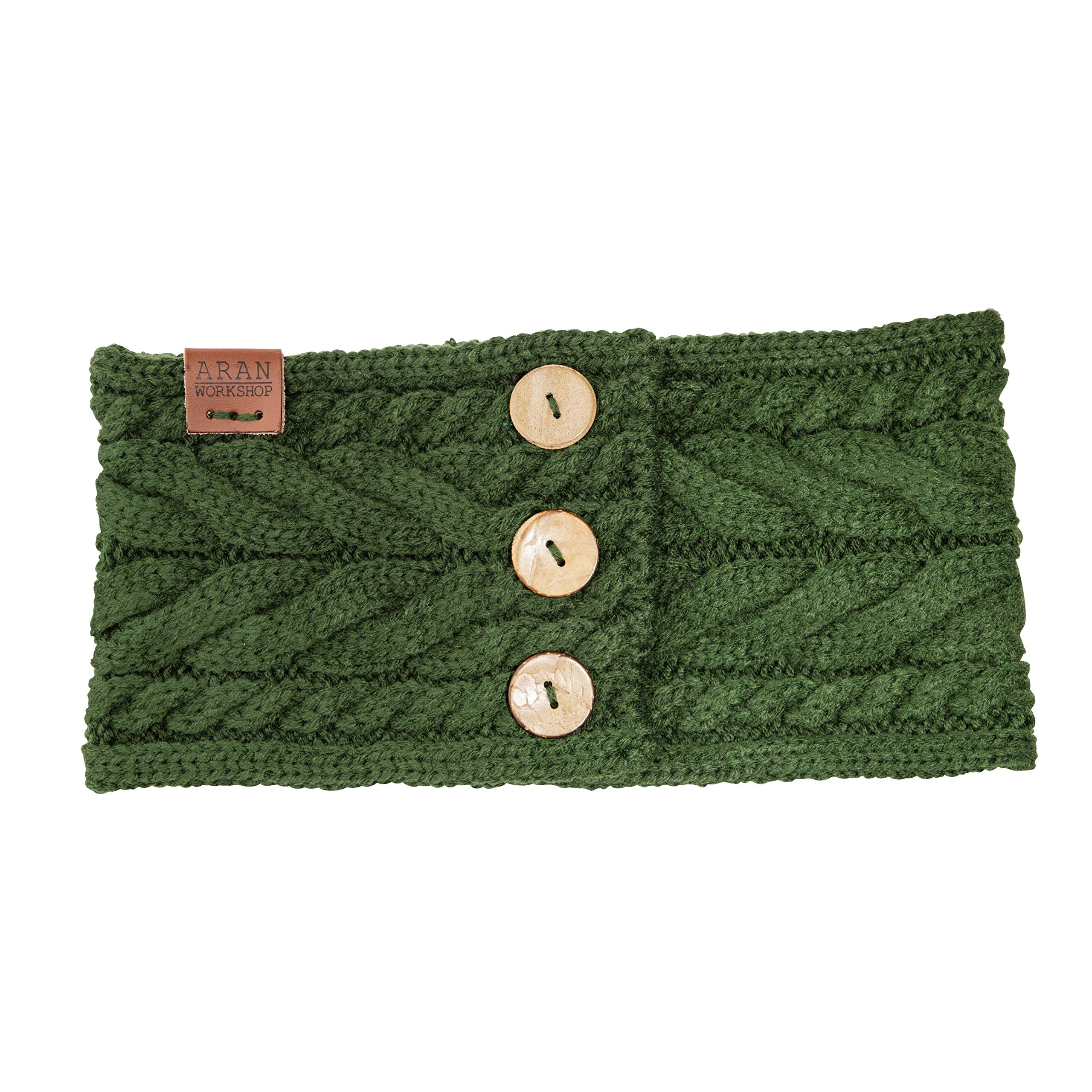 Aran Workshop Buttoned Knitted Style Cable Headband (Green)