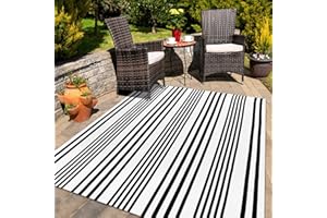 Collive Black and White Outdoor Rug 5'x8',Washable Reversible Striped Large Outdoor Rug,Farmhouse Patio Rug,Cotton Woven Indoor Outdoor Area Rug Floor Carpet for Backyard,Living Room,Bedroom