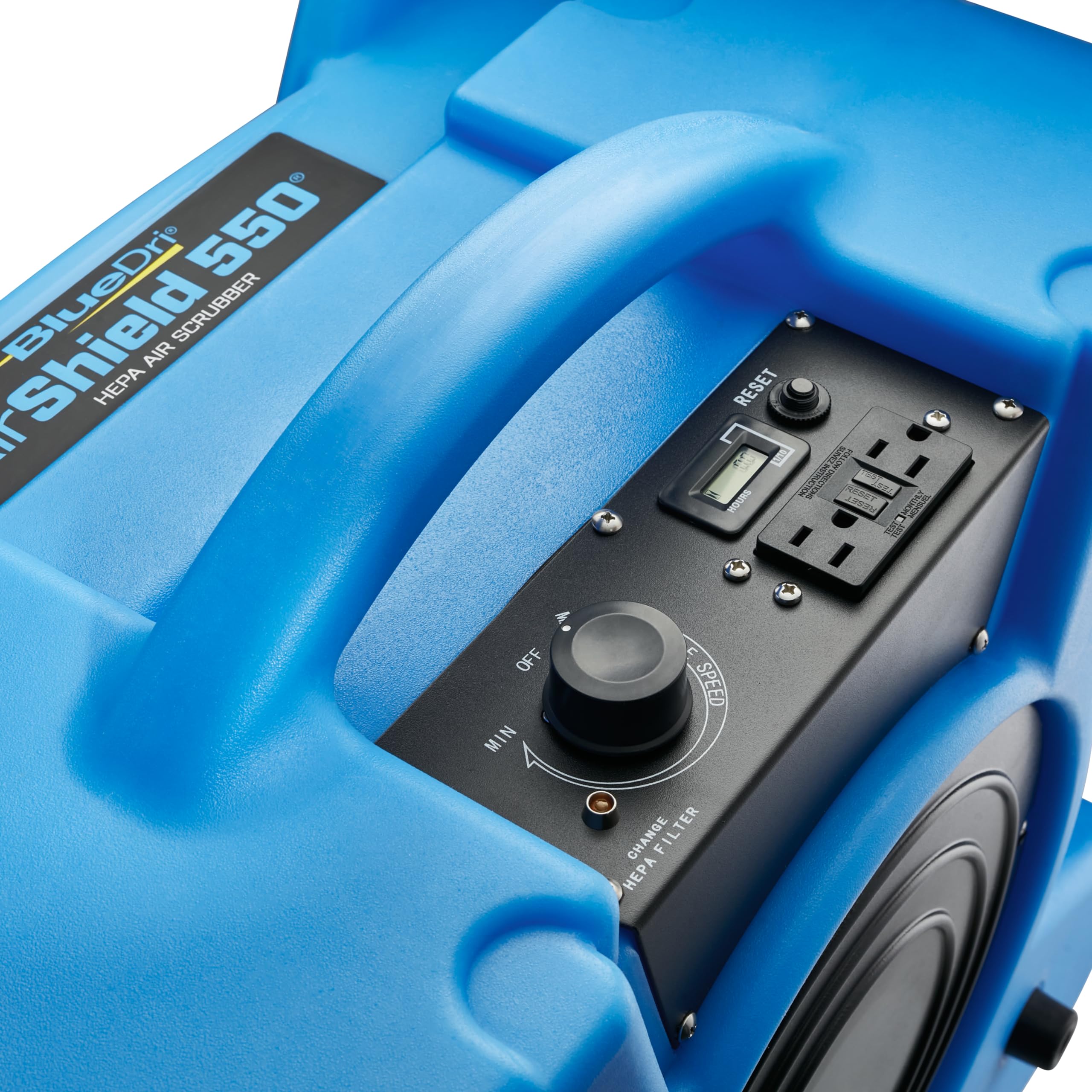 BlueDri Air Shield 550 HEPA Air Scrubber, Water Damage Restoration Equipment Air Purifier, Covers 1400 Sq. Ft, Daisy Chain Capable, For Commercial Use, Blue, BD-AS-550