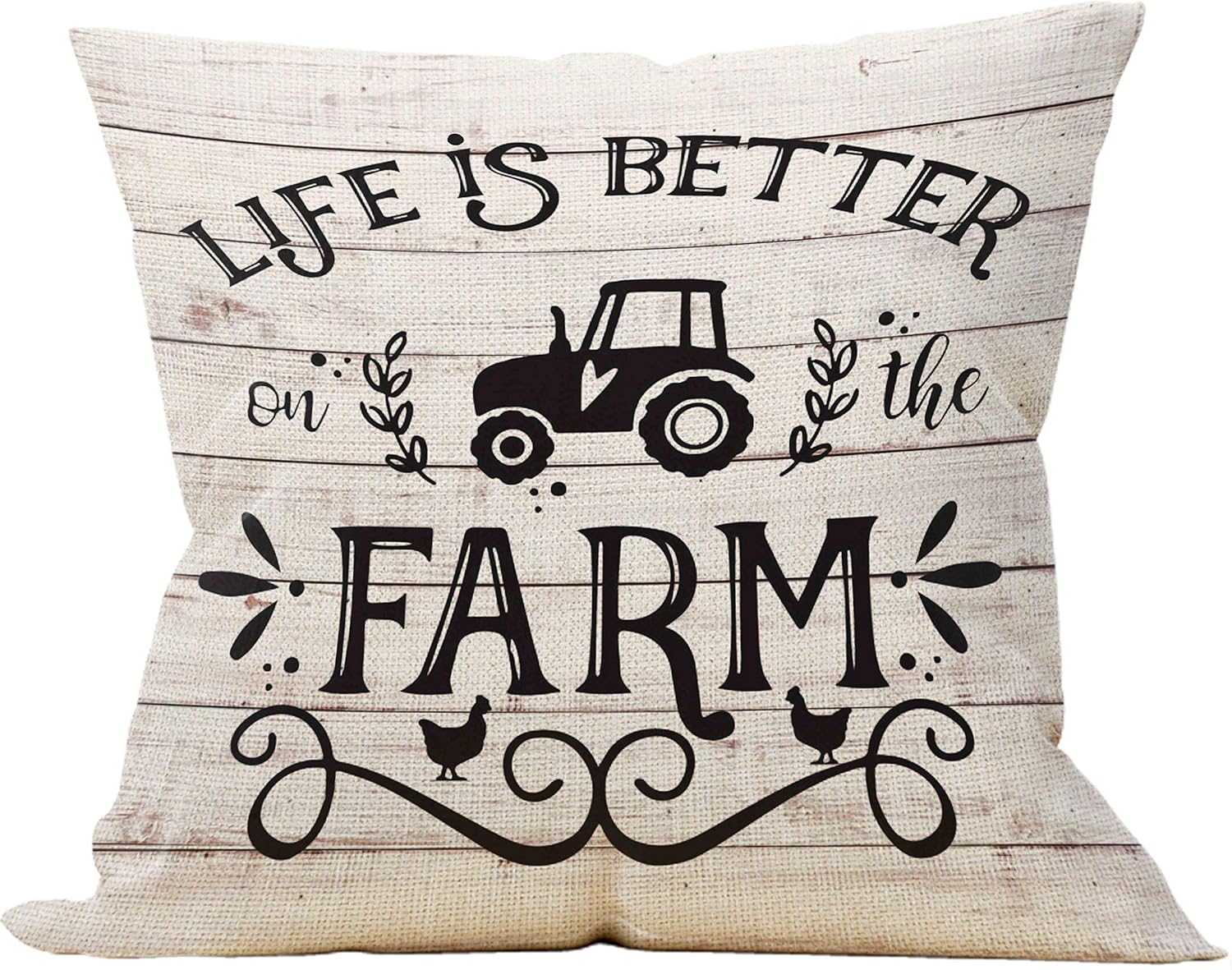 Mancheng-zi Farmhouse Pillow Covers Life is Better on The Farm, Housewarming Gifts Family Room Decor, Porch Bench Gift, 18 x 18 Inch Farming Decorative Cotton Linen Cushion Cover for Sofa Couch Bed