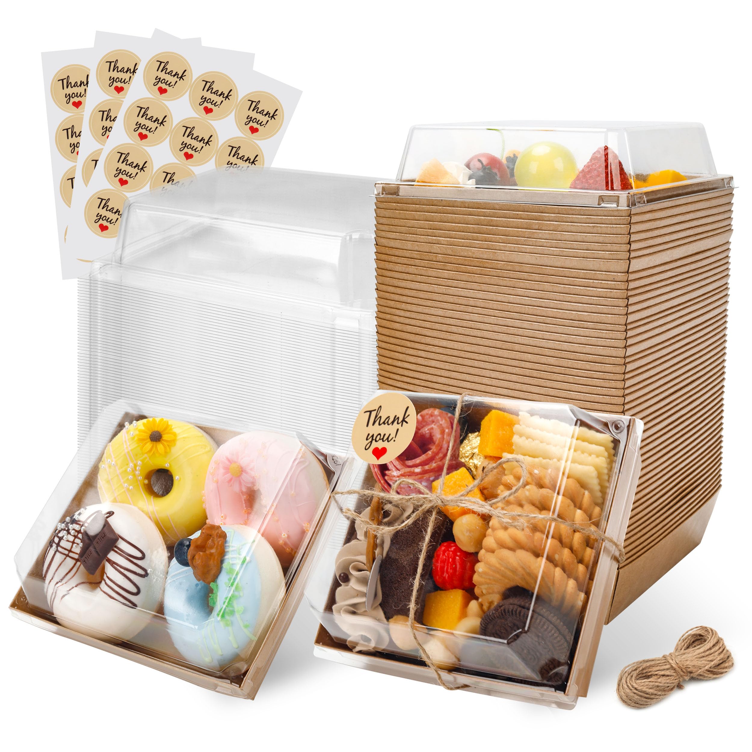 Photo 1 of NPLUX Charcuterie Boxes with Clear Lids Mini Bakery Boxes Disposable Treat Boxes to Go Small Food Containers for Dessert Cookie Sandwich Cake 5.3x4.9x2.5INCH(50 Pack, Brown)