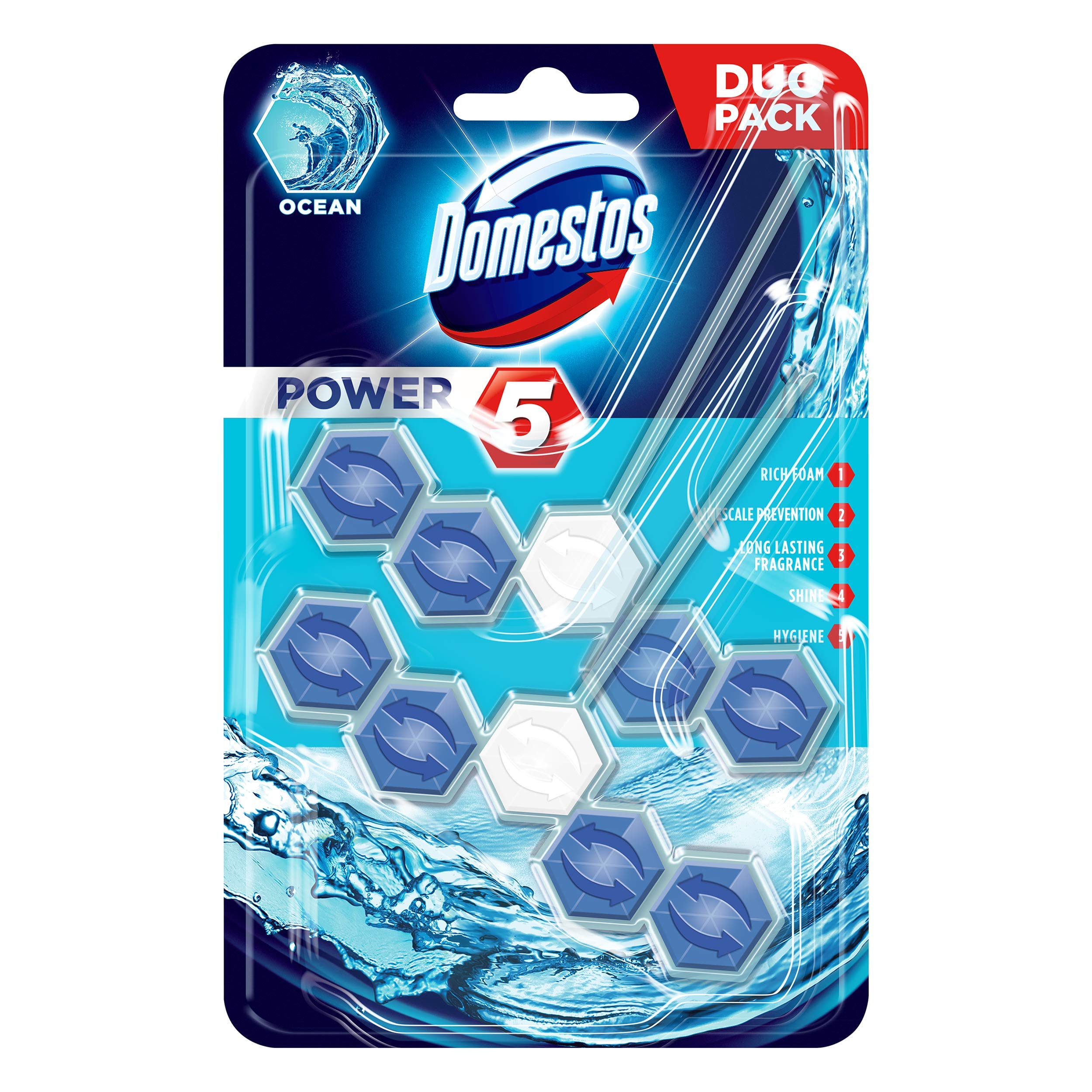 Domestos Power, 5 Rim Block (2 Pack) Ocean, 55 g