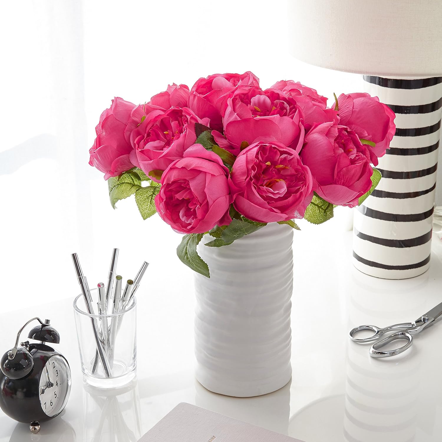 Amazoncom Butterfly Craze Artificial Peony Silk Flower Bouquet For