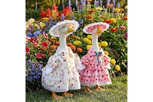 2 Pack Porch Goose Outfit Set, 2 Dresses + 2 Hats, Weather-Resistant Polyester, Fits 23 Inch Garden Goose Statues, for Outdoo