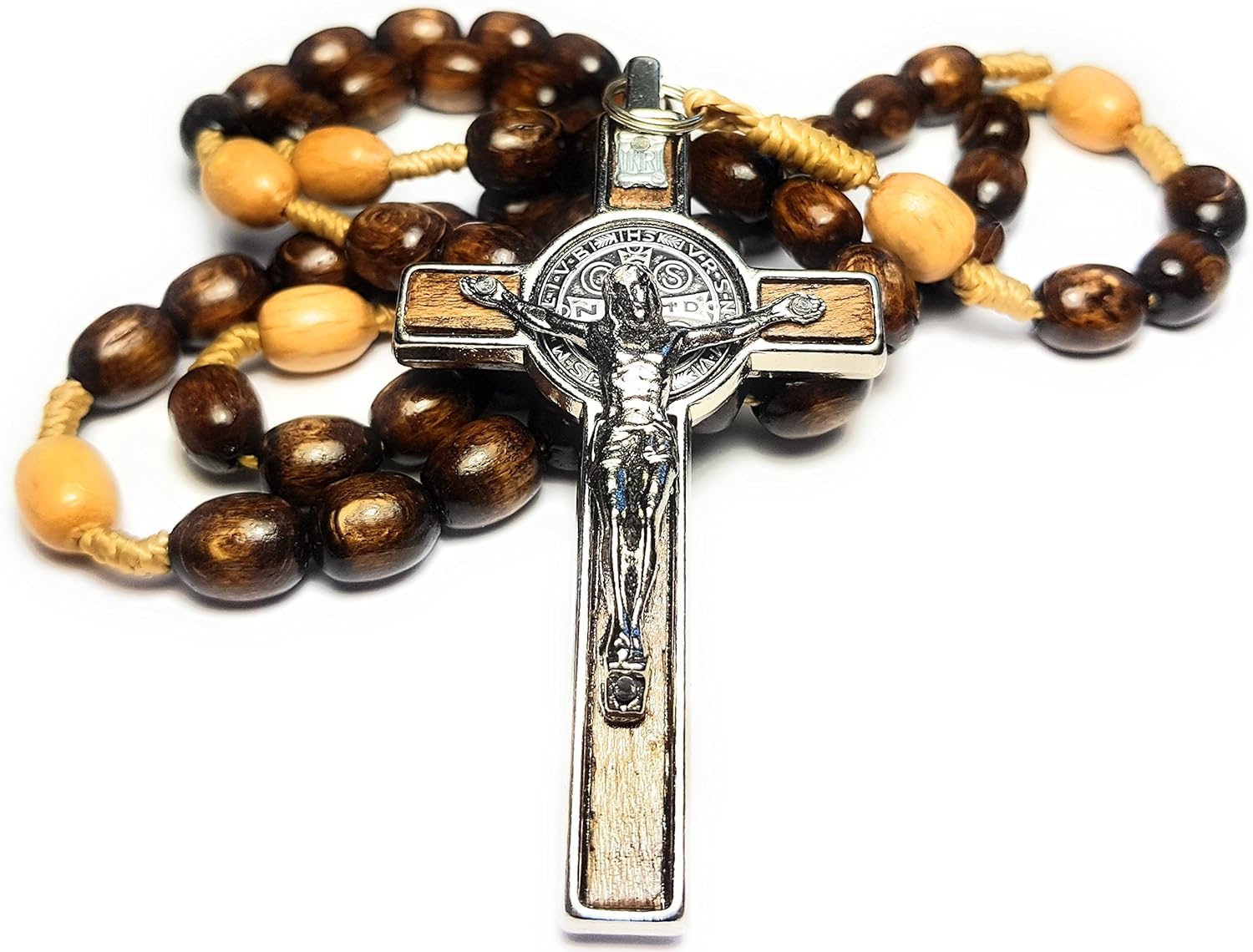 Made in Italy Rosary Blessed by Pope Francis Vatican Rome Holy Father Medal Cross Saint Benedict Patron Saint of Students, Christian Values Honor Veterans US Army solders Addiction Dependence (Brown): Home & Kitchen