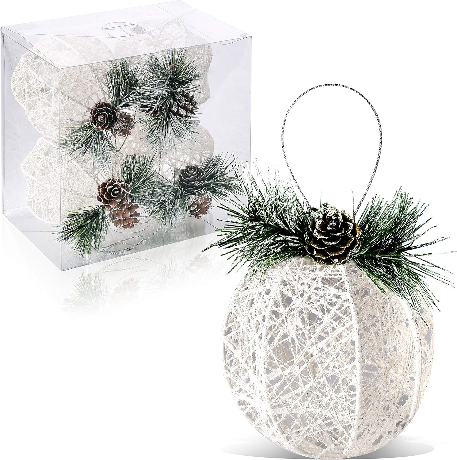 Ornaments - Christmas Ball Ornaments, 4pc Set White Pinecone Rattan Thread String Christmas Tree Ornament Xmas Trees Wedding Party Decorations