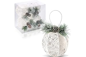 ZHANYIGY Christmas Ball Ornaments, 4pc Set White Pinecone Rattan Thread String Christmas Tree Ornament Xmas Trees Wedding Party Decorations