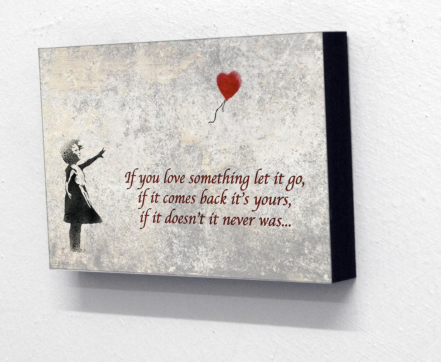 8" X 12" Block Mounted Print Banksy Love Heart Balloon Girl Quote Graffiti Amazon Kitchen & Home