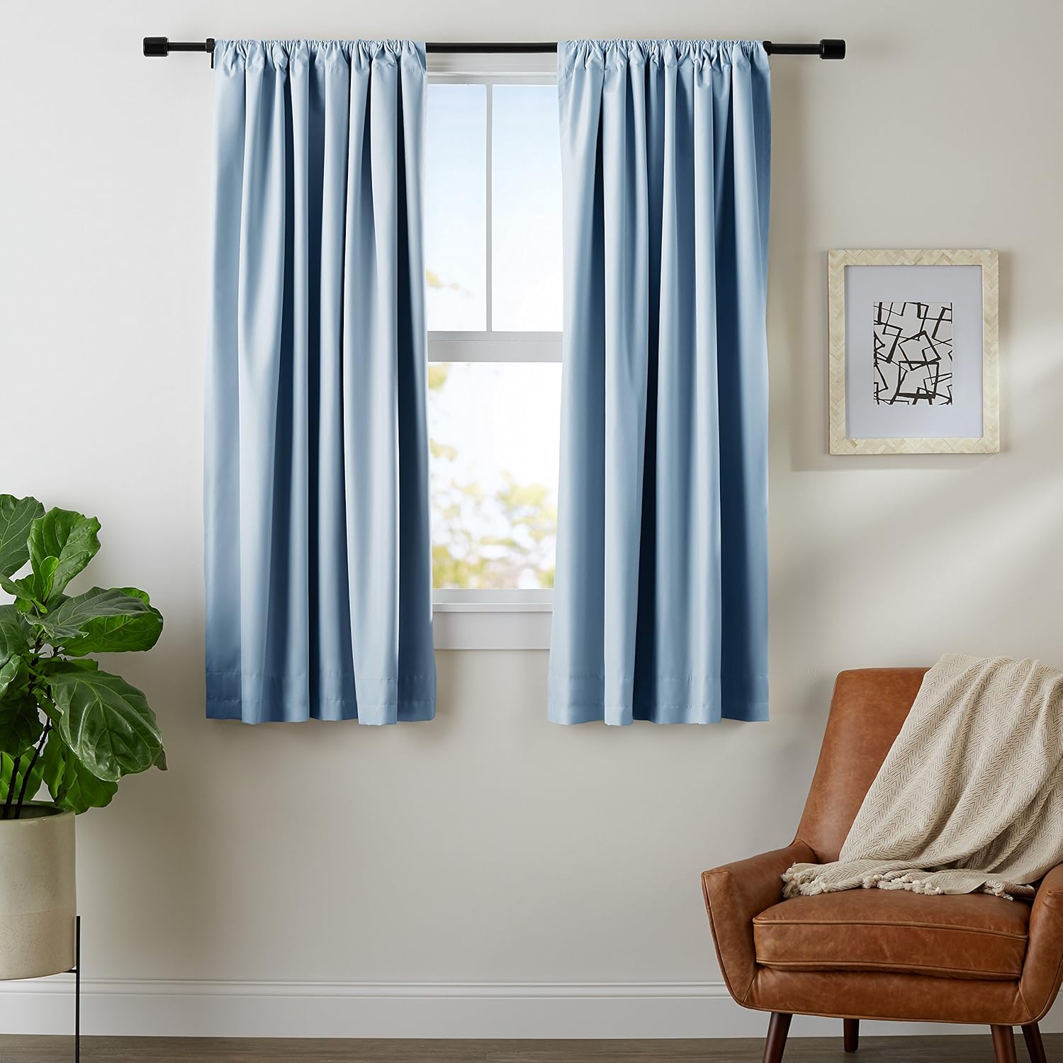 AmazonBasics Room Darkening Blackout Window Curtains with Tie Backs Set, 42" x 63", Smoke Blue