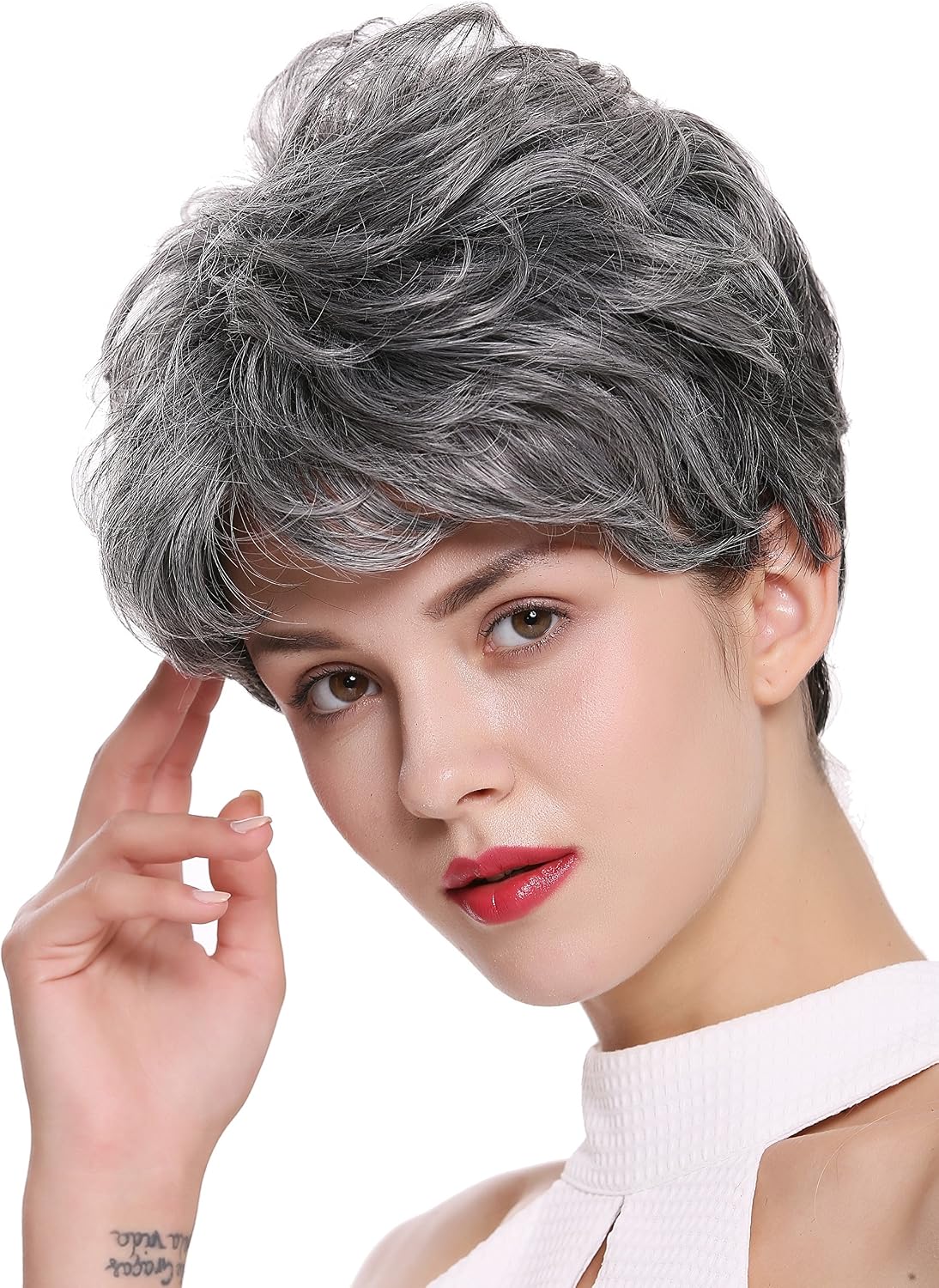 WIG ME UP - DW-2700-DF1202 Lady Quality Wig Short Voluminous teased wavy gray, Gray-black mix (DF1202), Length: approx. 25 cm - Image 4
