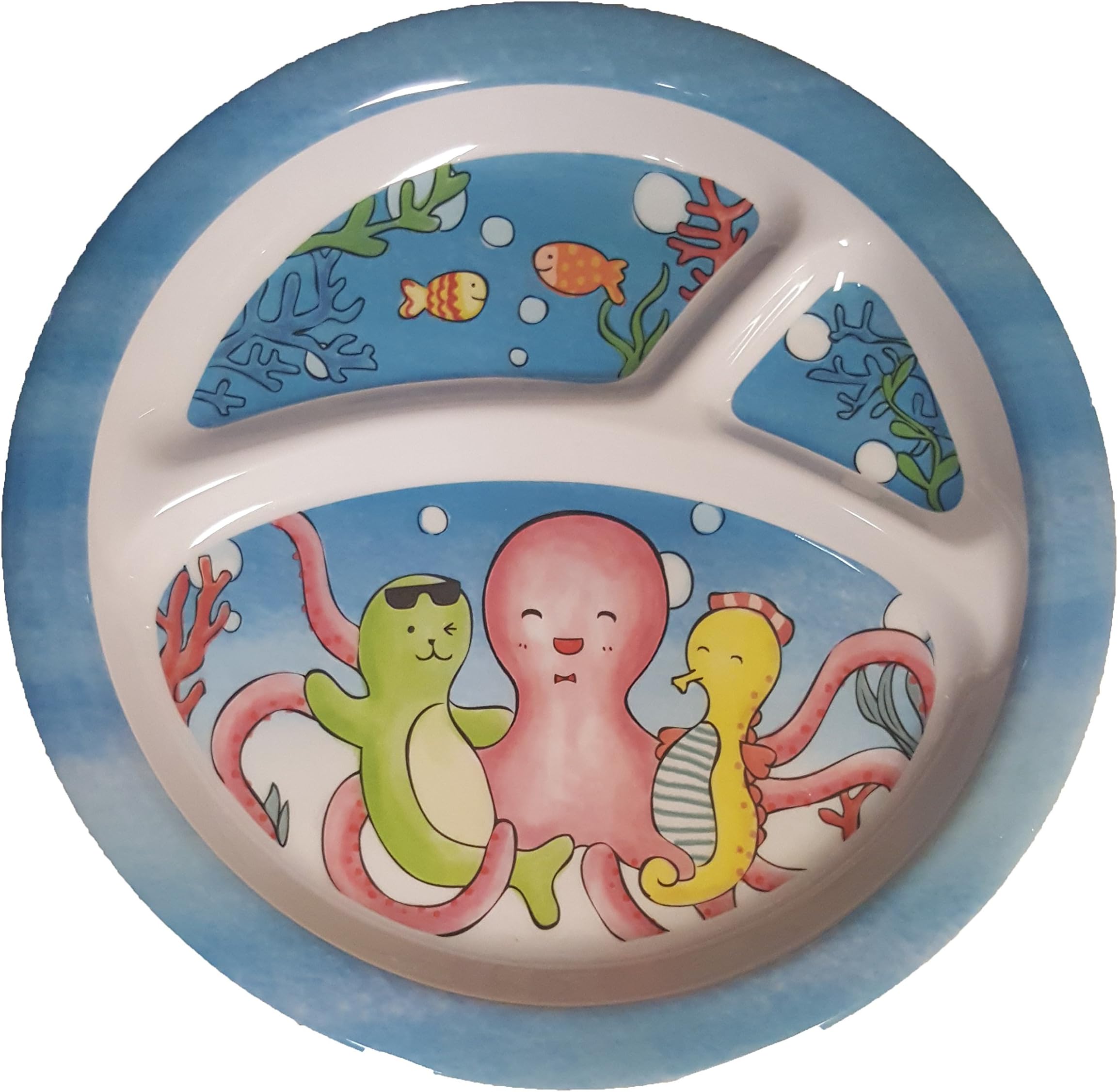 Fresh Decor Melamine Divided Plate for Children, Ocean Theme, 8.375 inches