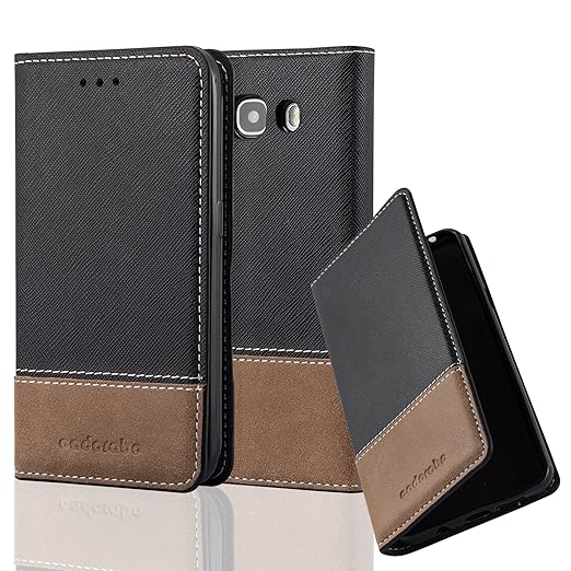 Cadorabo Hülle für Samsung Galaxy J5 2016 (6) - Hülle in SCHWARZ BRAUN – Handyhülle mit Standfunktion und Kartenfach aus Eine