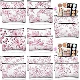 Stuffygreenus 16 Pcs Floral Cosmetic Bags Bulk for Women Pink and White Floral Makeup Bags Chinoiserie Canvas Travel Zipper Pouches Aesthetic Toiletry Bag for Girls Bridesmaids Wedding Supplies