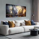 JuhaiArt Abstract Wall Art Gold Leaf Wall Art for Bedroom | Blue Wall Decor Art Black Canvas Picture 48"L x 24"W for Bedroom 