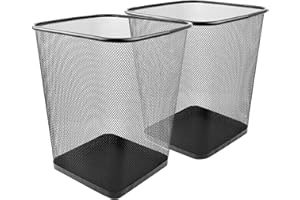 Greenco Small Trash Cans for Home or Office, 2pk, 6 Gallon Black Mesh Square Home/Office Trash Can, Lightweight, Sturdy for Under Desk, Kitchen, Bedroom, Den, or Recycling Can, 6 Gallon Square Trash