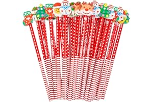 THE TWIDDLERS 50 Christmas Pencils with Eraser Toppers - Christmas Pencils Bulk for Kids, Holiday Pencils, Xmas Stocking Stuffers