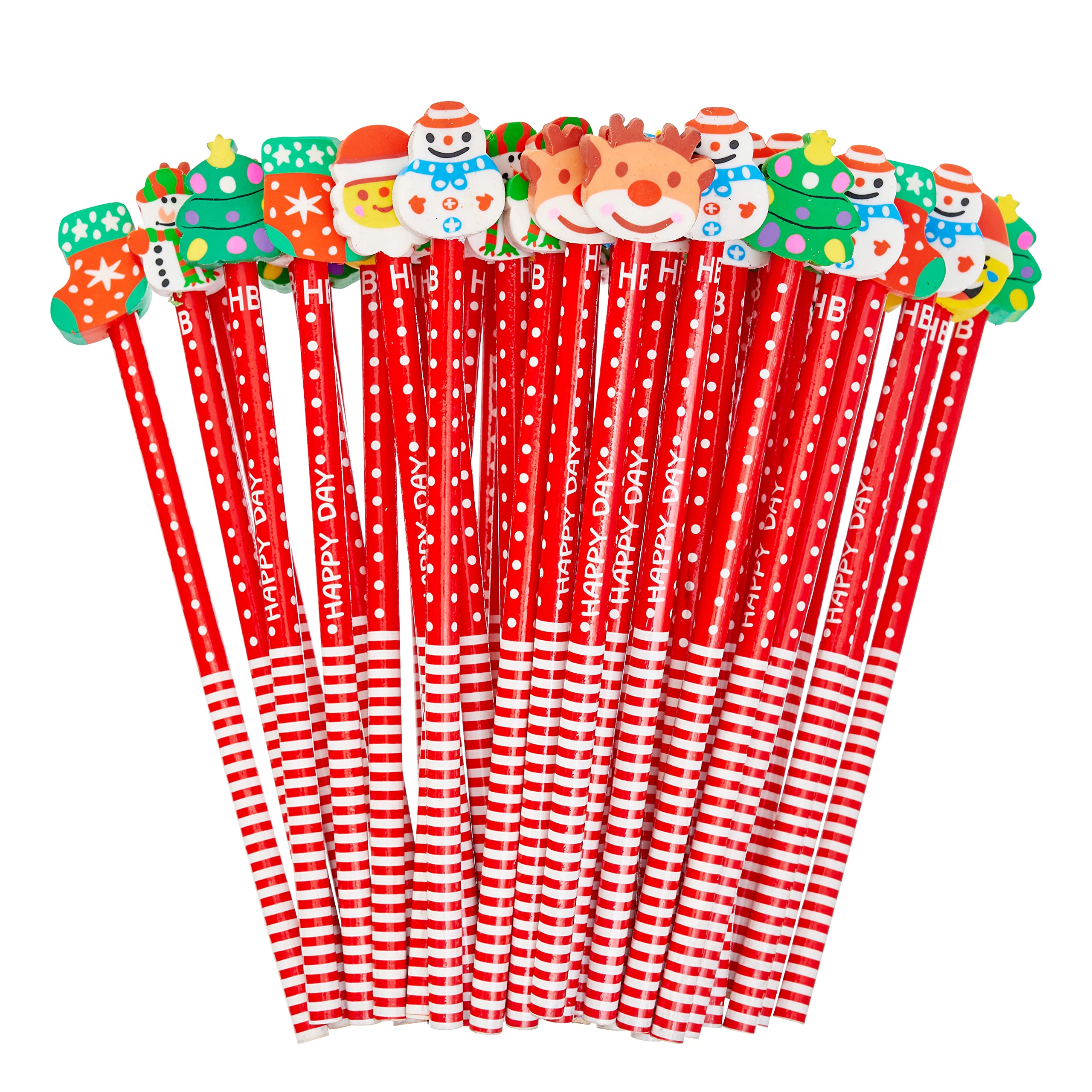 THE TWIDDLERS 50 Pack Christmas Pencils with Erasers, Wooden Pencils for Kids – Festive Party Bag Fillers, Stocking Fillers & Classroom Rewards for Teachers – Assorted Xmas Designs