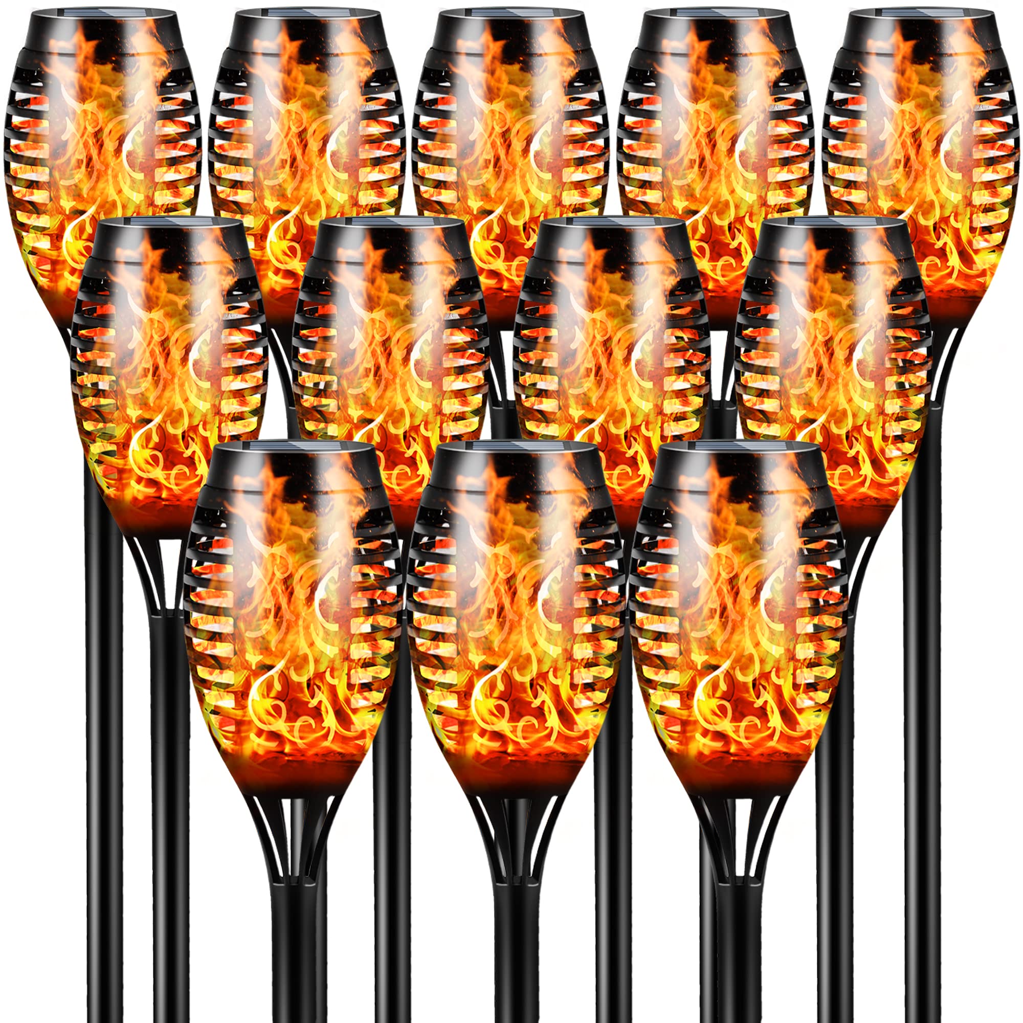 Photo 1 of Otdair Solar Halloween Lights Outdoor Waterproof, 12 Pack 12LED Tiki Torches for Outside with Flickering Flame, IP65 Backyard Lights Outdoor Auto On/Off for Garden, Patio, Yard, Pathway