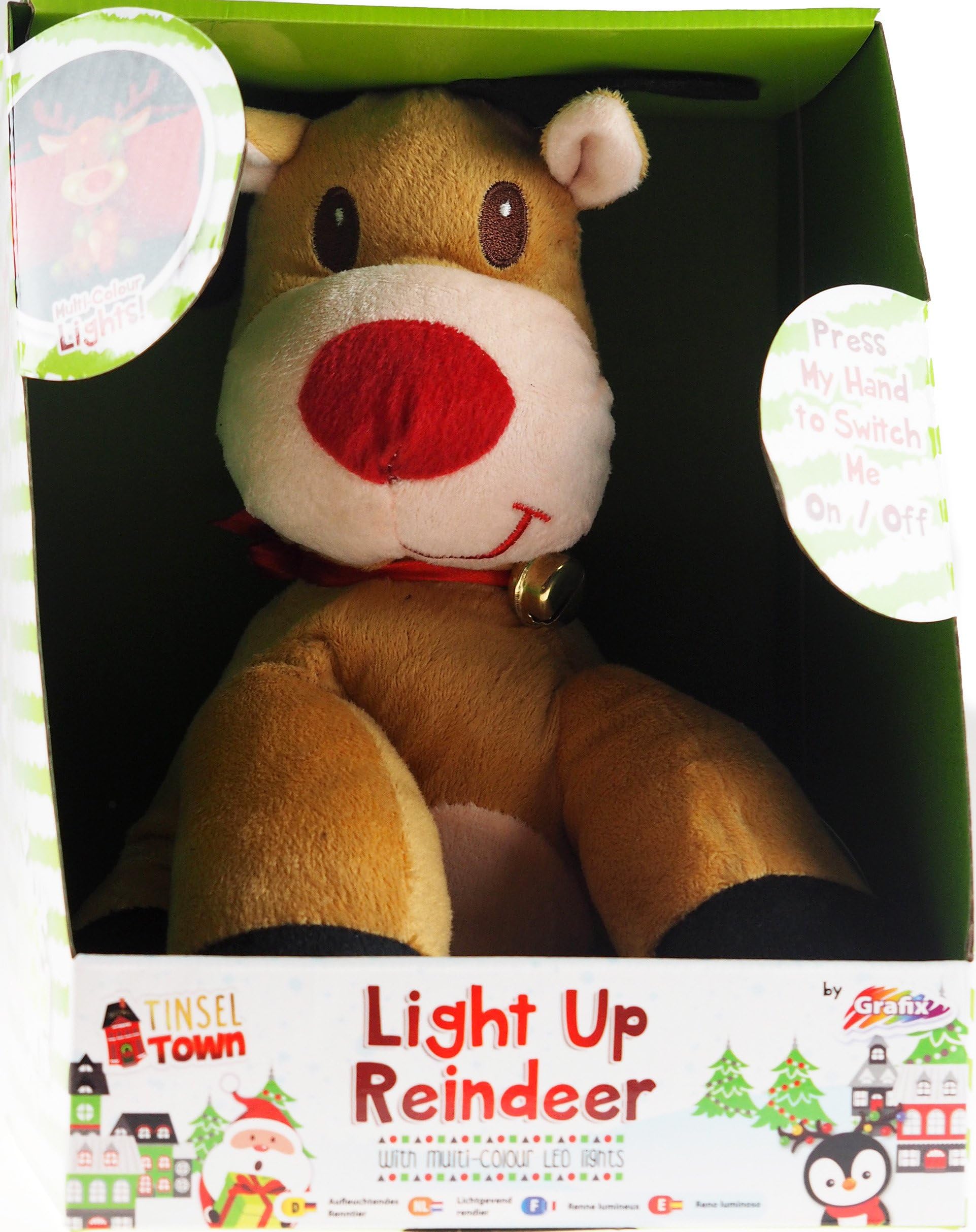 LIGHT UP REINDEER PLUSH WITH MULTI COLOUR LED LIGHTS