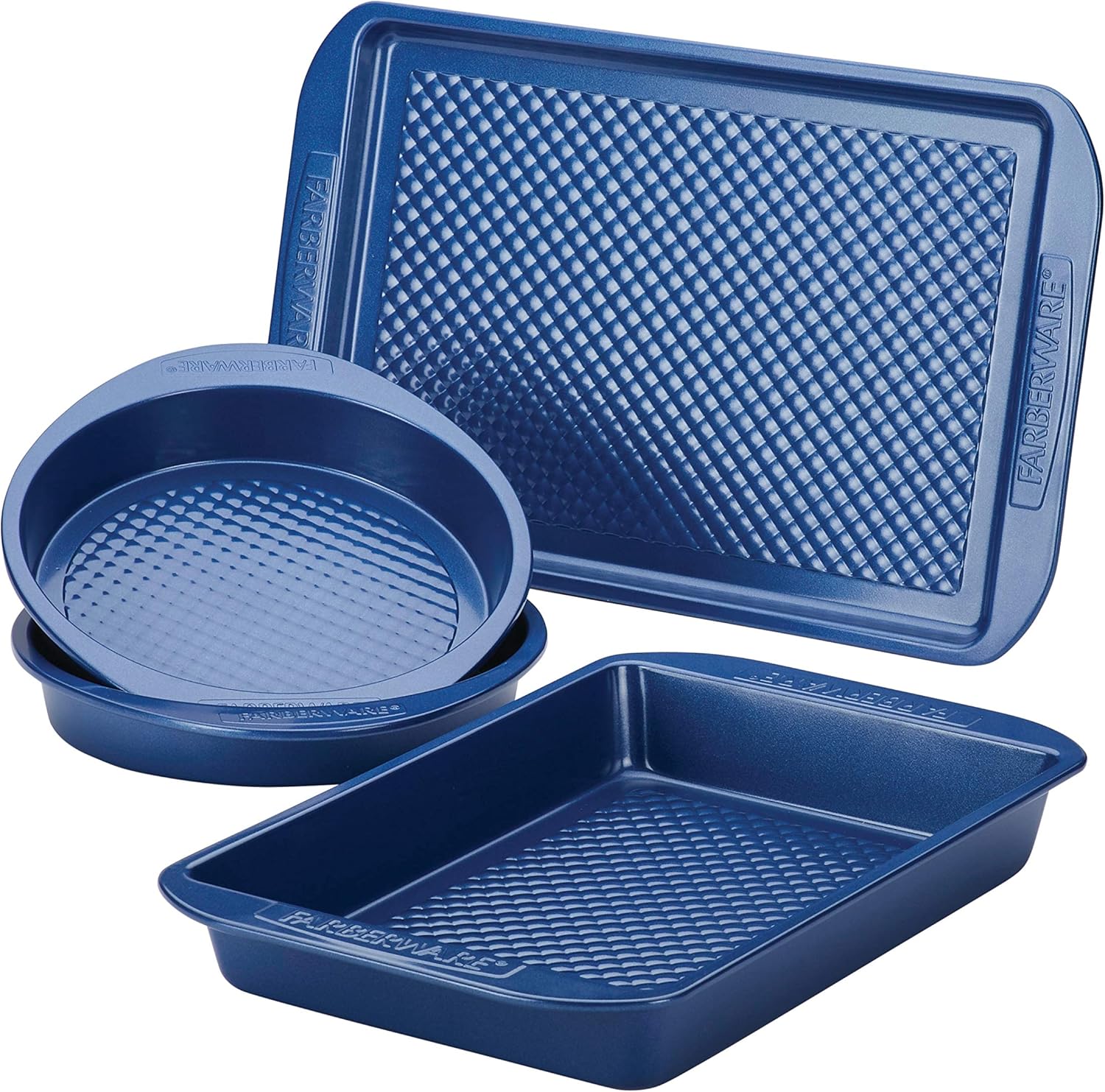 Farberware Colorvive Nonstick Cake Pans and Cookie Baking Sheet, 4 Piece, Blue